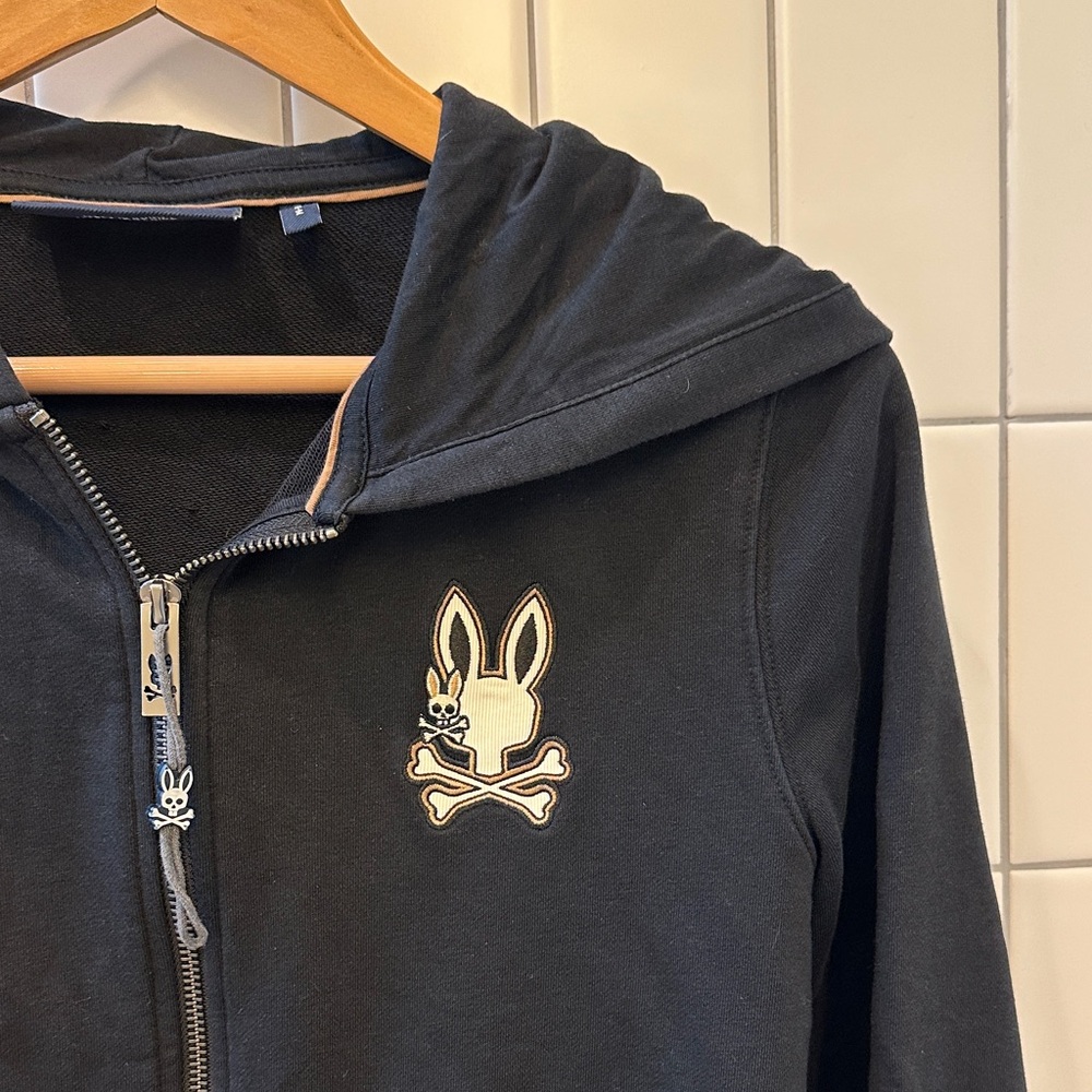Psycho Bunny Kids black Zip Hoodie wade cord patch, size 10-12, like new!